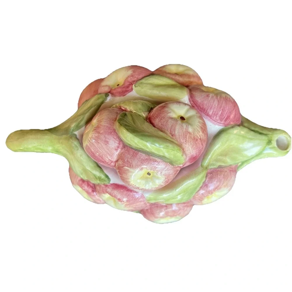 Italian Ceramic Apple Basket Teapot 6